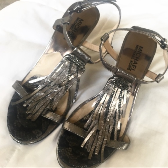 MICHAEL Michael Kors Shoes - Slate Metallic Fringed Sandals